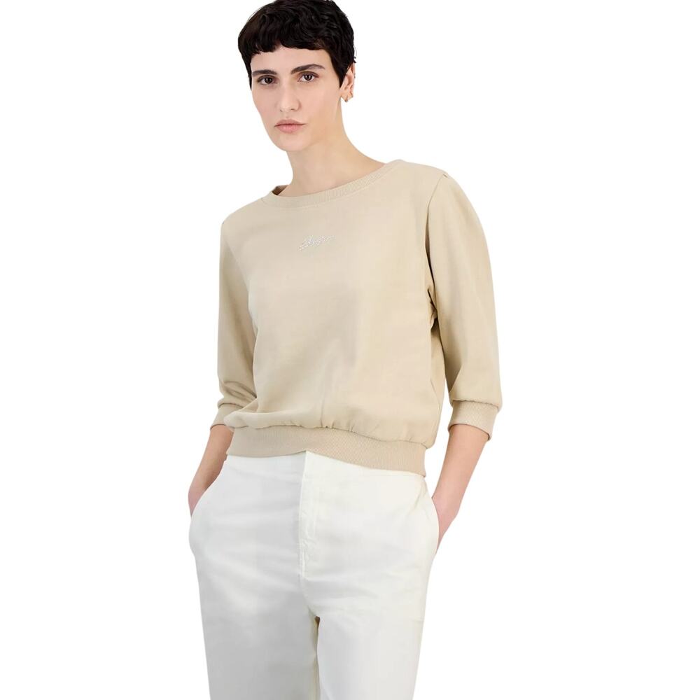 HUGO BOSS Orange Women's Evila Logo Back-Cutout Sweatshirt in Beige